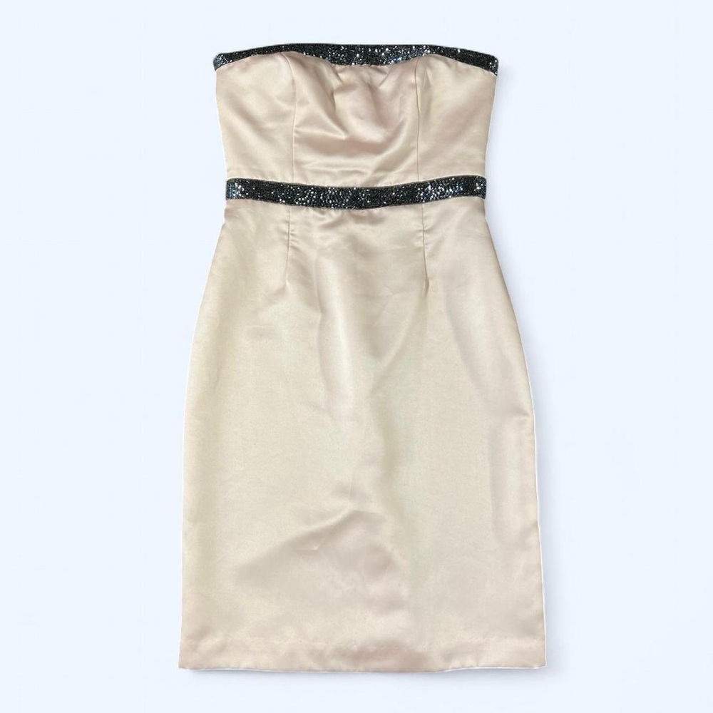 Y2k Pink Strapless Satin Party Dress Moda International 4 Beaded Sequins 2000s